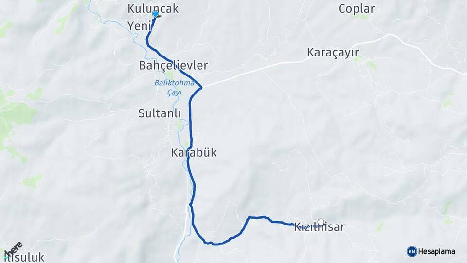 Malatya Kuluncak Kızılhisar Kuluncak Arası Kaç Km - Yol Haritası