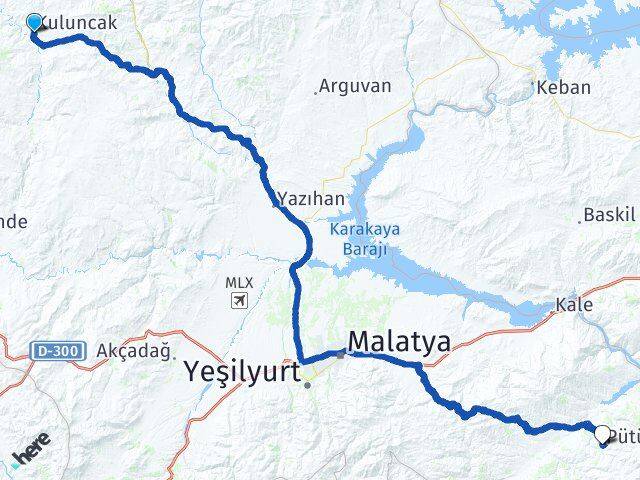 Malatya Kuluncak Pütürge Arası Kaç Km - Yol Haritası