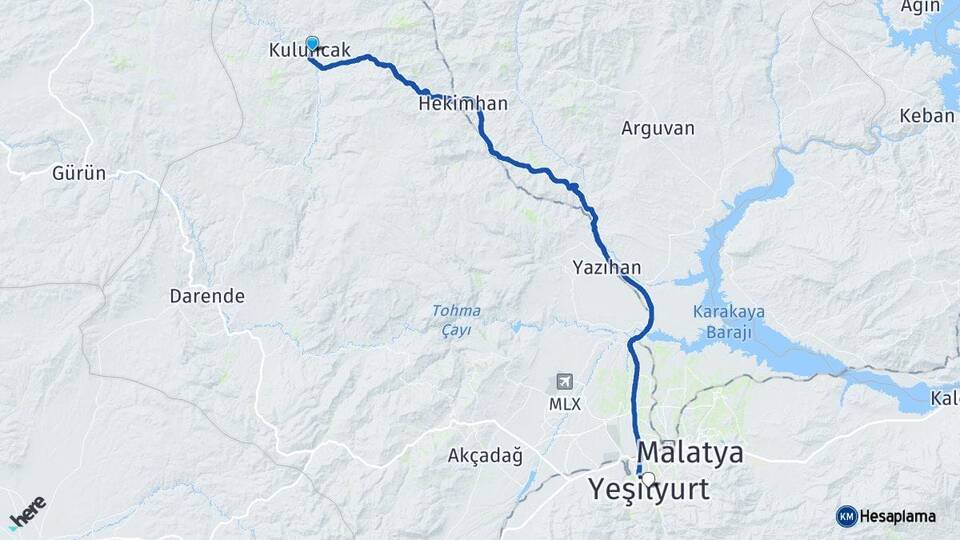 Malatya Kuluncak Yeşilyurt Arası Kaç Km - Yol Haritası