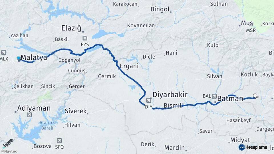 Malatya Kurtalan Siirt Arası Kaç Km - Yol Haritası