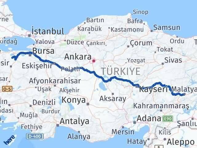 Malatya Manyas Balıkesir Arası Kaç Km - Yol Haritası