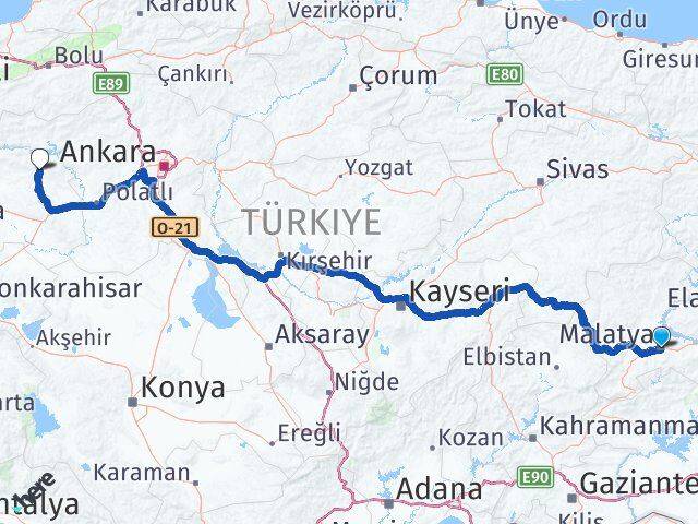 Malatya Mihalıççık Eskişehir Arası Kaç Km - Yol Haritası