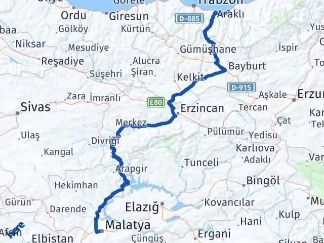 Malatya Of Trabzon Arası Kaç Km - Yol Haritası