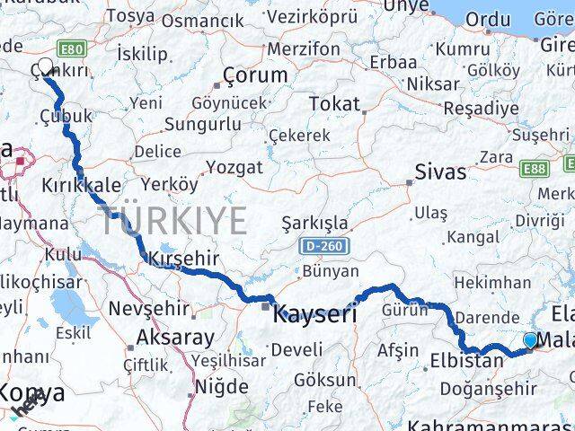 Malatya Orta Çankırı Arası Kaç Km - Yol Haritası