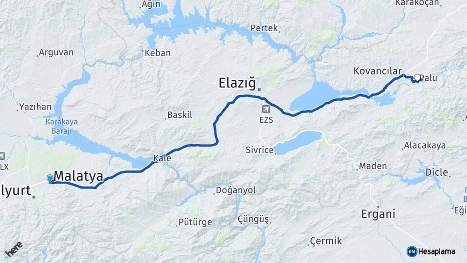 Malatya Palu Elazığ Arası Kaç Km - Yol Haritası