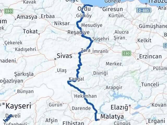 Malatya Piraziz Giresun Arası Kaç Km - Yol Haritası