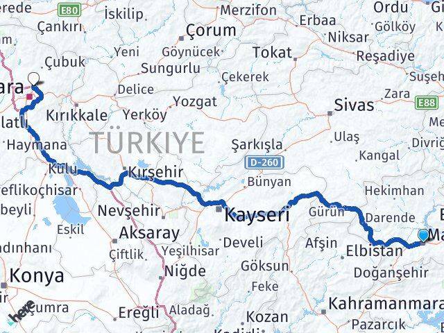 Malatya Pursaklar Ankara Arası Kaç Km - Yol Haritası