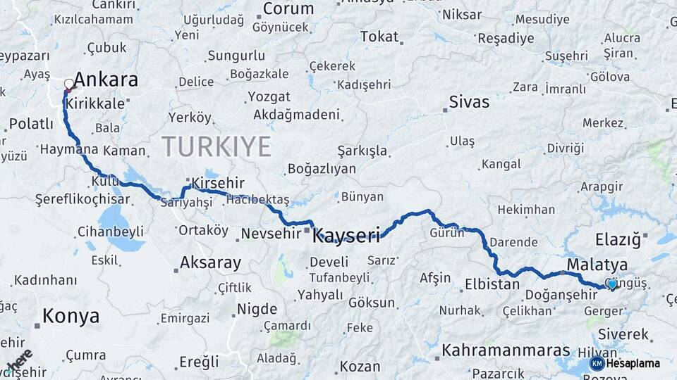 Malatya Pütürge Ankara Arası Kaç Km - Yol Haritası