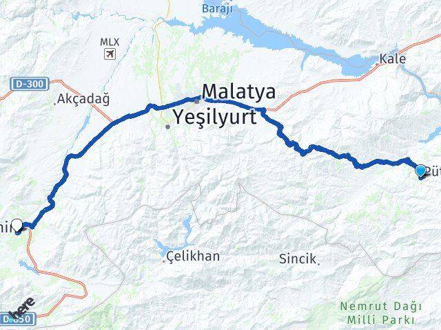 Malatya Pütürge Doğanşehir Arası Kaç Km - Yol Haritası