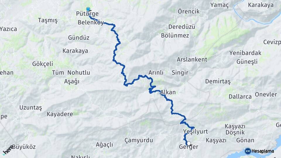 Malatya Pütürge Gerger Adıyaman Arası Kaç Km - Yol Haritası