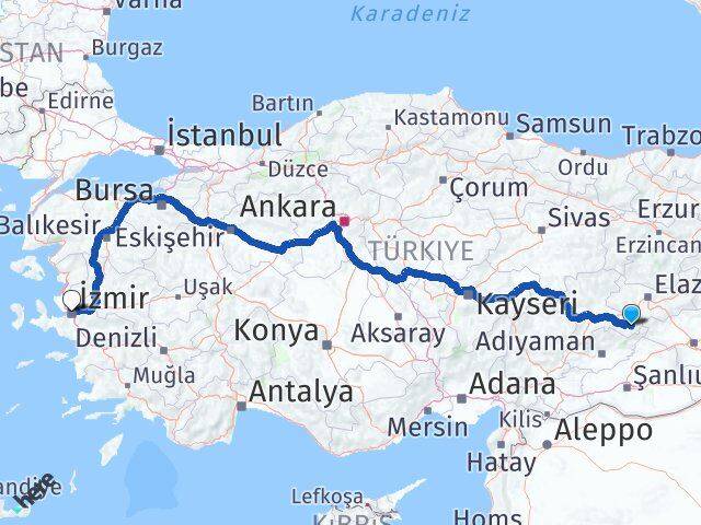 Malatya Pütürge İzmir Arası Kaç Km - Yol Haritası