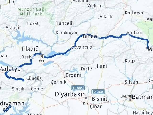 Malatya Pütürge Muş Arası Kaç Km - Yol Haritası