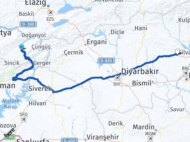 Malatya Pütürge Silvan Diyarbakır Arası Kaç Km - Yol Haritası