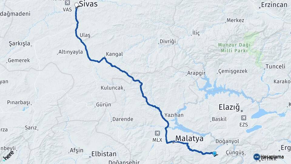 Malatya Pütürge Sivas Arası Kaç Km - Yol Haritası
