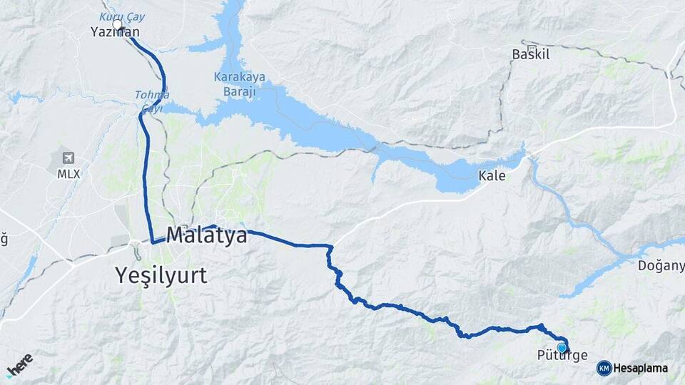 Malatya Pütürge Yazıhan Arası Kaç Km - Yol Haritası