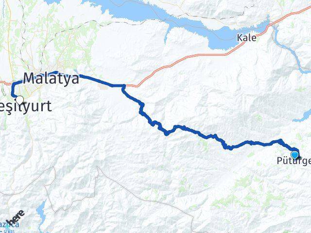 Malatya Pütürge Yeşilyurt Arası Kaç Km - Yol Haritası