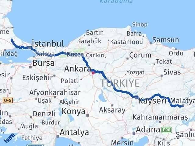 Malatya Saray Tekirdağ Arası Kaç Km - Yol Haritası