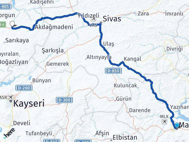Malatya Saraykent Yozgat Arası Kaç Km - Yol Haritası