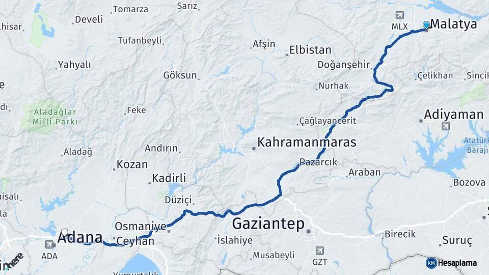 Malatya Sarıçam Adana Arası Kaç Km - Yol Haritası