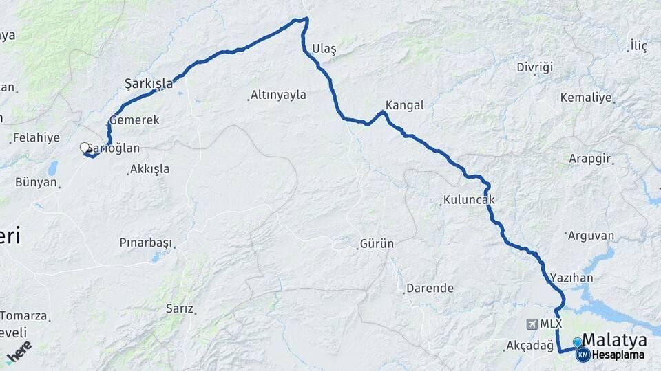Malatya Sarıoğlan Kayseri Arası Kaç Km - Yol Haritası