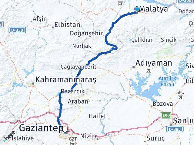 Malatya Şehitkamil Gaziantep Arası Kaç Km - Yol Haritası