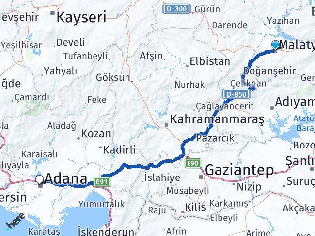 Malatya Seyhan Adana Arası Kaç Km - Yol Haritası