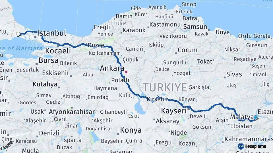 Malatya Silivri İstanbul Arası Kaç Km - Yol Haritası