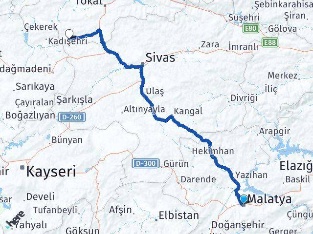 Malatya Sulusaray Tokat Arası Kaç Km - Yol Haritası