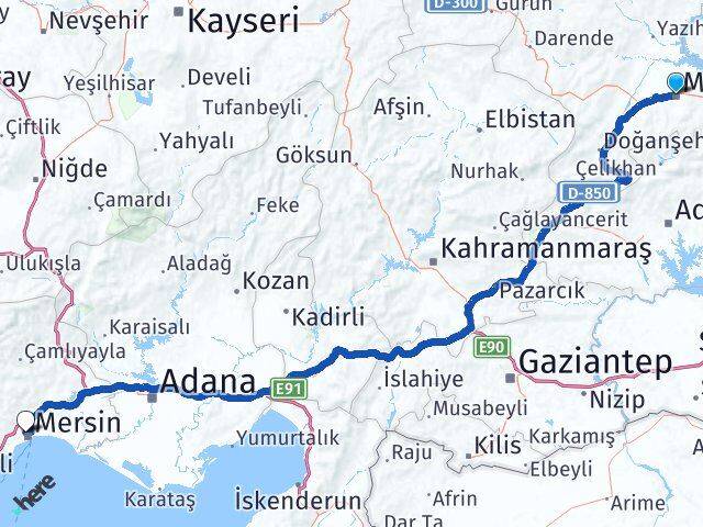 Malatya Toroslar Mersin Arası Kaç Km - Yol Haritası