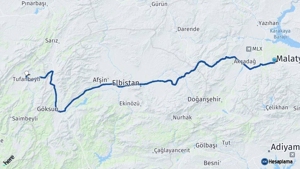 Malatya Tufanbeyli Adana Arası Kaç Km - Yol Haritası