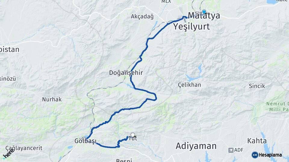 Malatya Tut Adıyaman Arası Kaç Km - Yol Haritası