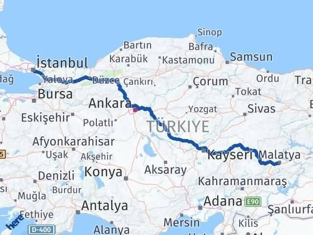 Malatya Üsküdar İstanbul Arası Kaç Km - Yol Haritası