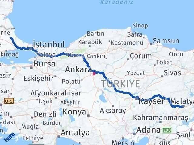 Malatya Vize Kırklareli Arası Kaç Km - Yol Haritası