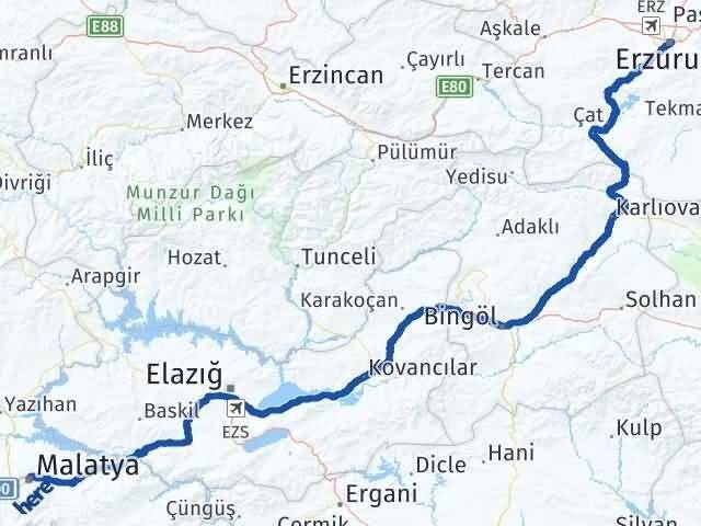 Malatya Yakutiye Erzurum Arası Kaç Km - Yol Haritası