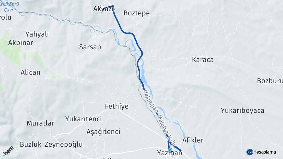 Malatya Yazıhan Akyazı Yazıhan Arası Kaç Km - Yol Haritası
