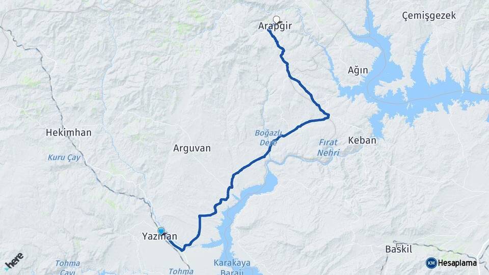 Malatya Yazıhan Arapgir Arası Kaç Km - Yol Haritası