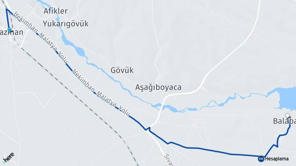 Malatya Yazıhan Balaban Yazıhan Arası Kaç Km - Yol Haritası