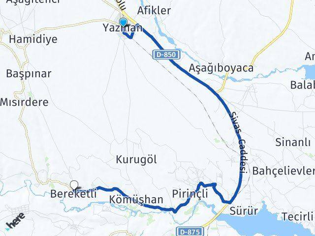 Malatya Yazıhan Bereketli Yazıhan Arası Kaç Km - Yol Haritası