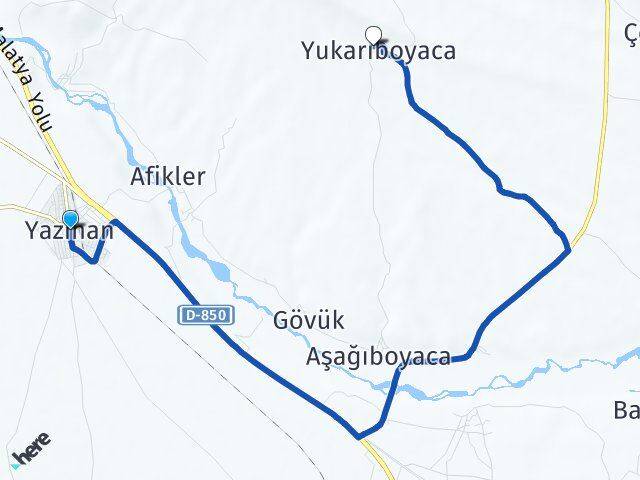 Malatya Yazıhan Boyaca Yazıhan Arası Kaç Km - Yol Haritası