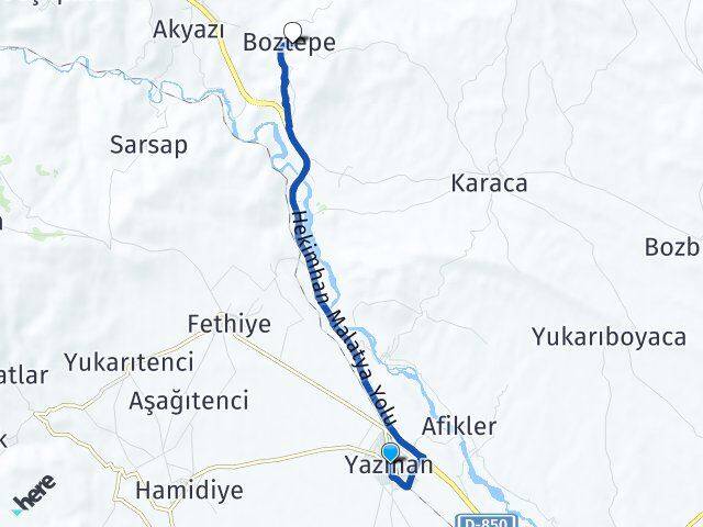 Malatya Yazıhan Boztepe Yazıhan Arası Kaç Km - Yol Haritası