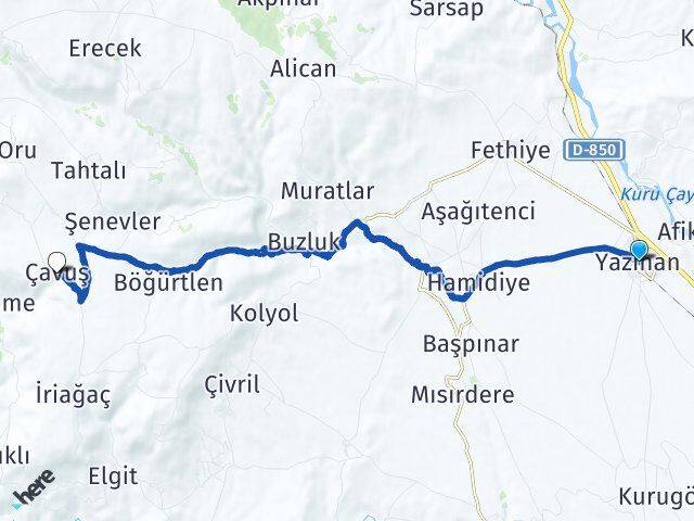 Malatya Yazıhan Çavuş Yazıhan Arası Kaç Km - Yol Haritası
