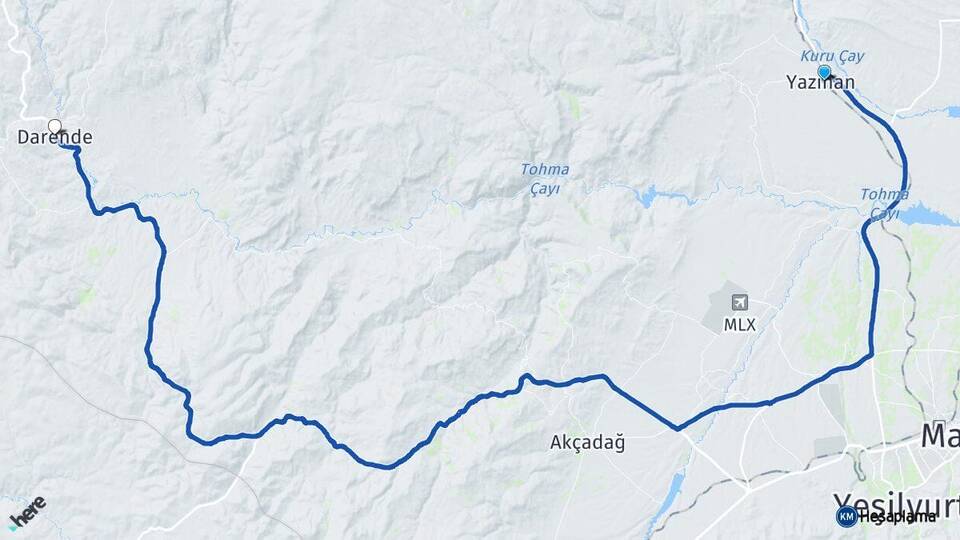 Malatya Yazıhan Darende Arası Kaç Km - Yol Haritası