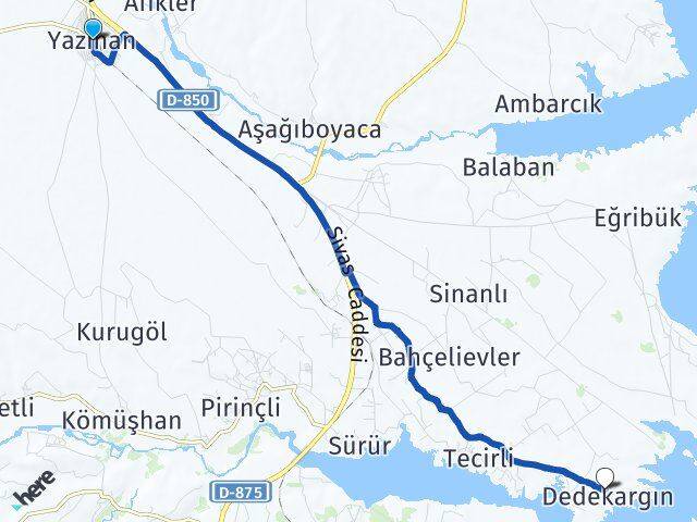 Malatya Yazıhan Dedekargın Yazıhan Arası Kaç Km - Yol Haritası