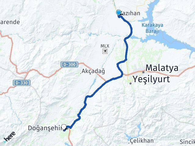 Malatya Yazıhan Doğanşehir Arası Kaç Km - Yol Haritası