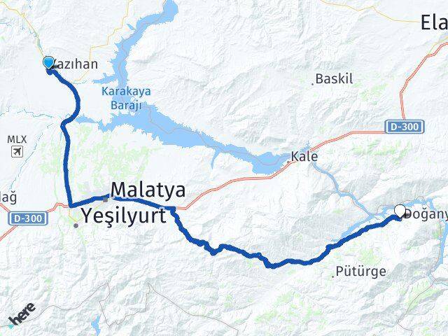 Malatya Yazıhan Doğanyol Arası Kaç Km - Yol Haritası