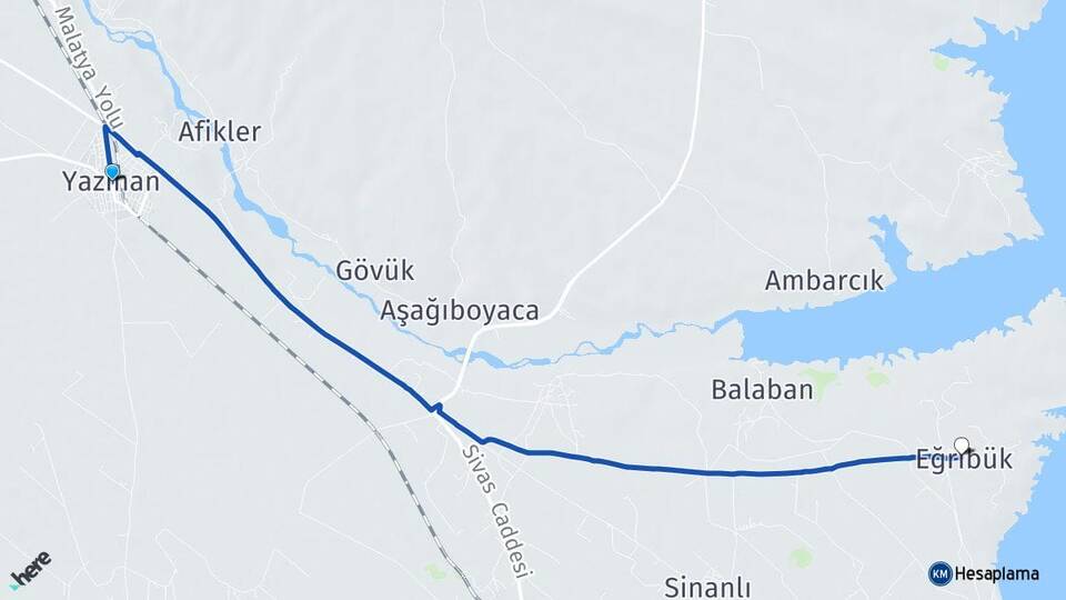 Malatya Yazıhan Eğribük Yazıhan Arası Kaç Km - Yol Haritası