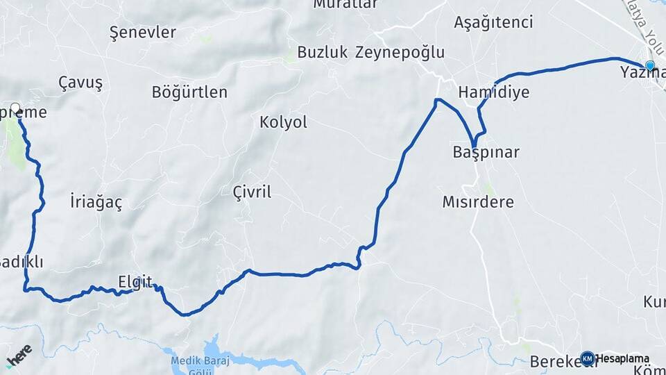 Malatya Yazıhan Epreme Yazıhan Arası Kaç Km - Yol Haritası