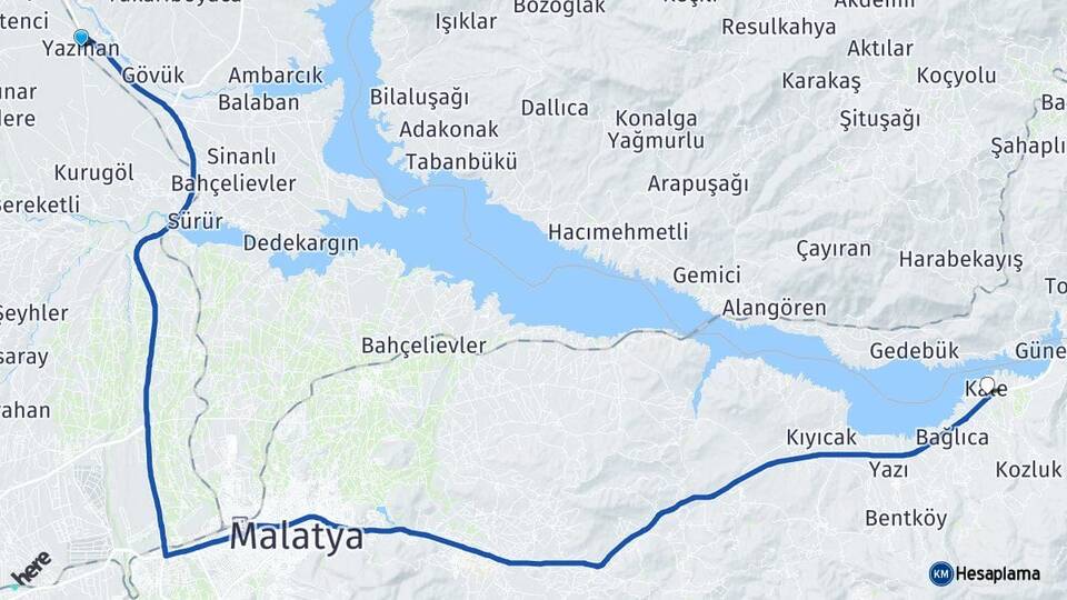 Malatya Yazıhan Kale Arası Kaç Km - Yol Haritası