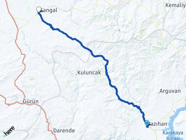 Malatya Yazıhan Kangal Sivas Arası Kaç Km - Yol Haritası