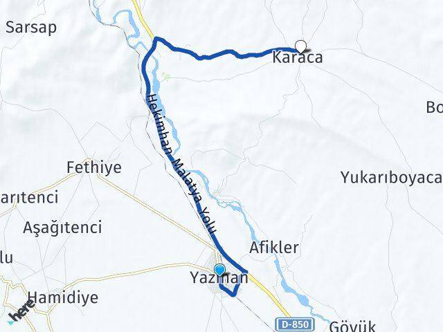 Malatya Yazıhan Karaca Yazıhan Arası Kaç Km - Yol Haritası